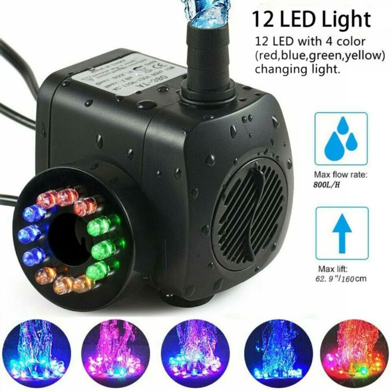 15W 800l/h pompa fontannowa pompa stawowa charakterystyczna pompa wodna pompa ogrodowa pompa fontannowa z 12 diodami LED