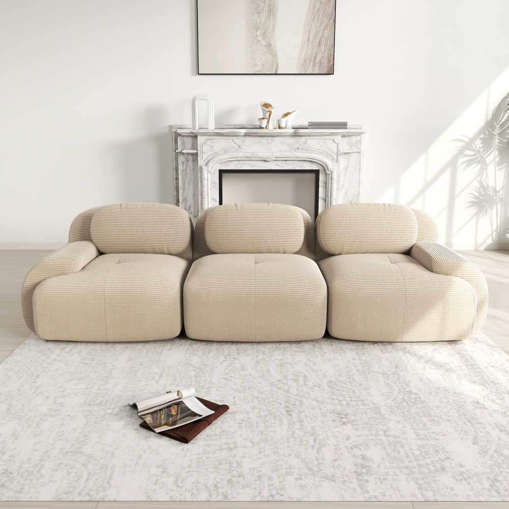 Modułowa sofa 3-osobowa w tkaninie sztruksowej premium, antypoślizgowa, z ergonomicznymi podłokietnikami i wyściółką o wysokiej elastyczności