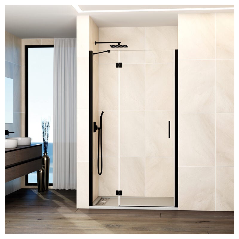 Kabina frontowa GLASS panel stały + drzwi uchylne 100 cm (94,5-100; stały 25+drzwi 70) czarny szkło przezroczyste