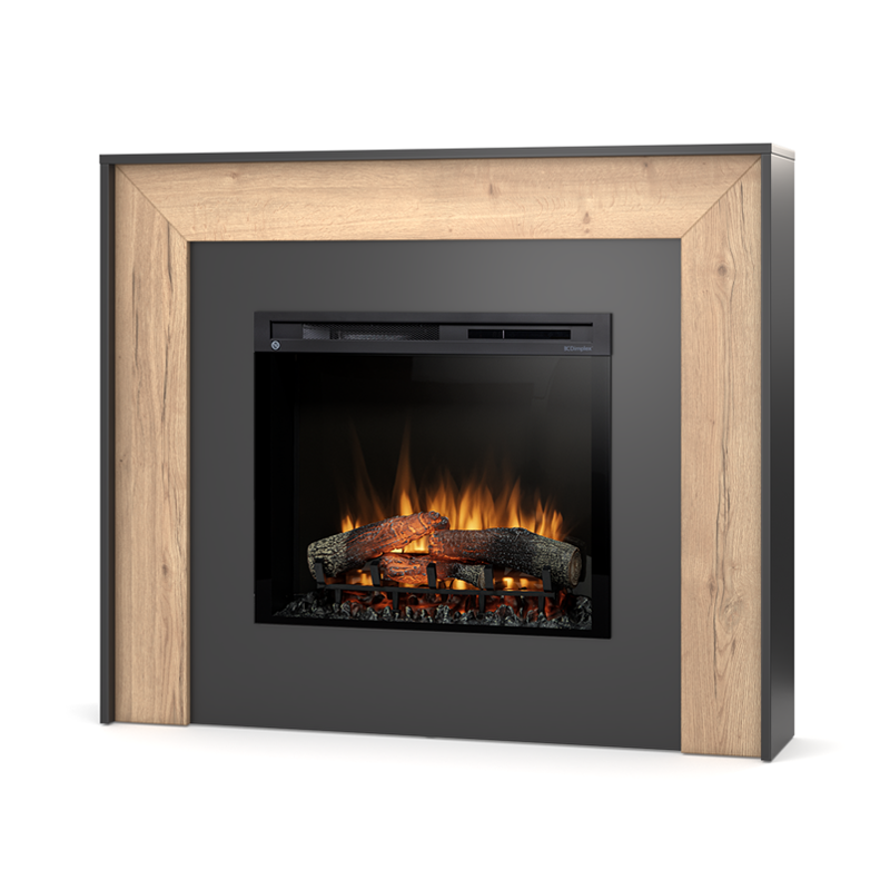 Kominek elektryczny wolnostojący 28" XHD loftowy grzewczy 1400W LED czarny, jasny dąb Warmtec Zuni