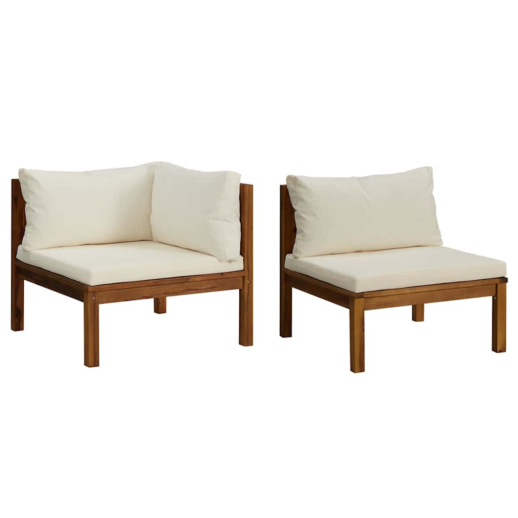 Sofa Ogrodowa Modułowa 2-Osobowa Drewniana z Kremowymi Poduszkami na Taras