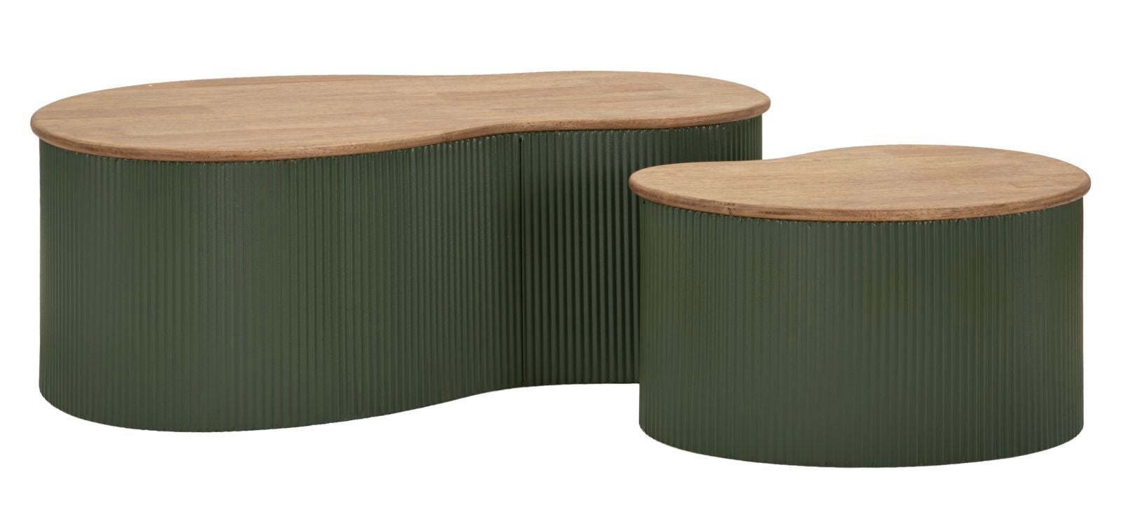 Stoliki kawowe Frankfurt Green – drewno kauczukowe i metalowa rama, 87x53x32/50x35x28 cm – Organic Design