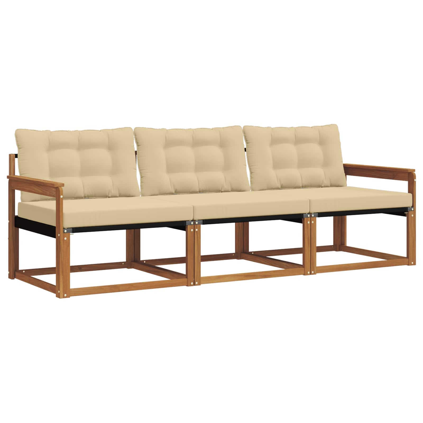 Sofa Ogrodowa Modułowa 3-Osobowa Drewniana z Beżowymi Poduszkami na Taras