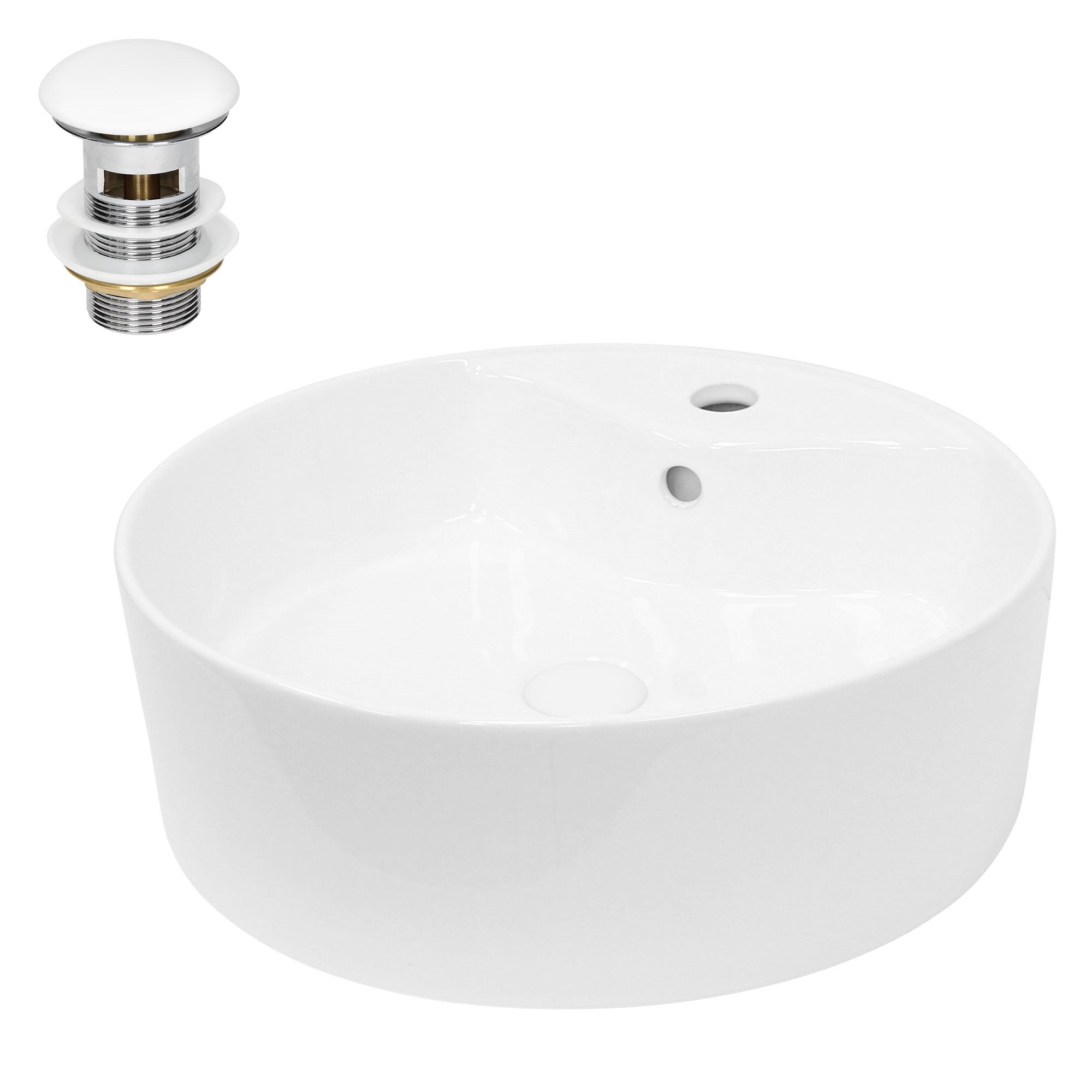 ECD Germany umywalka umywalka Ø 460 x 155 mm ceramiczna biala wraz z zestawem odplywowym do umywalki z przelewem umywalka natynkowa umywalka natynkowa