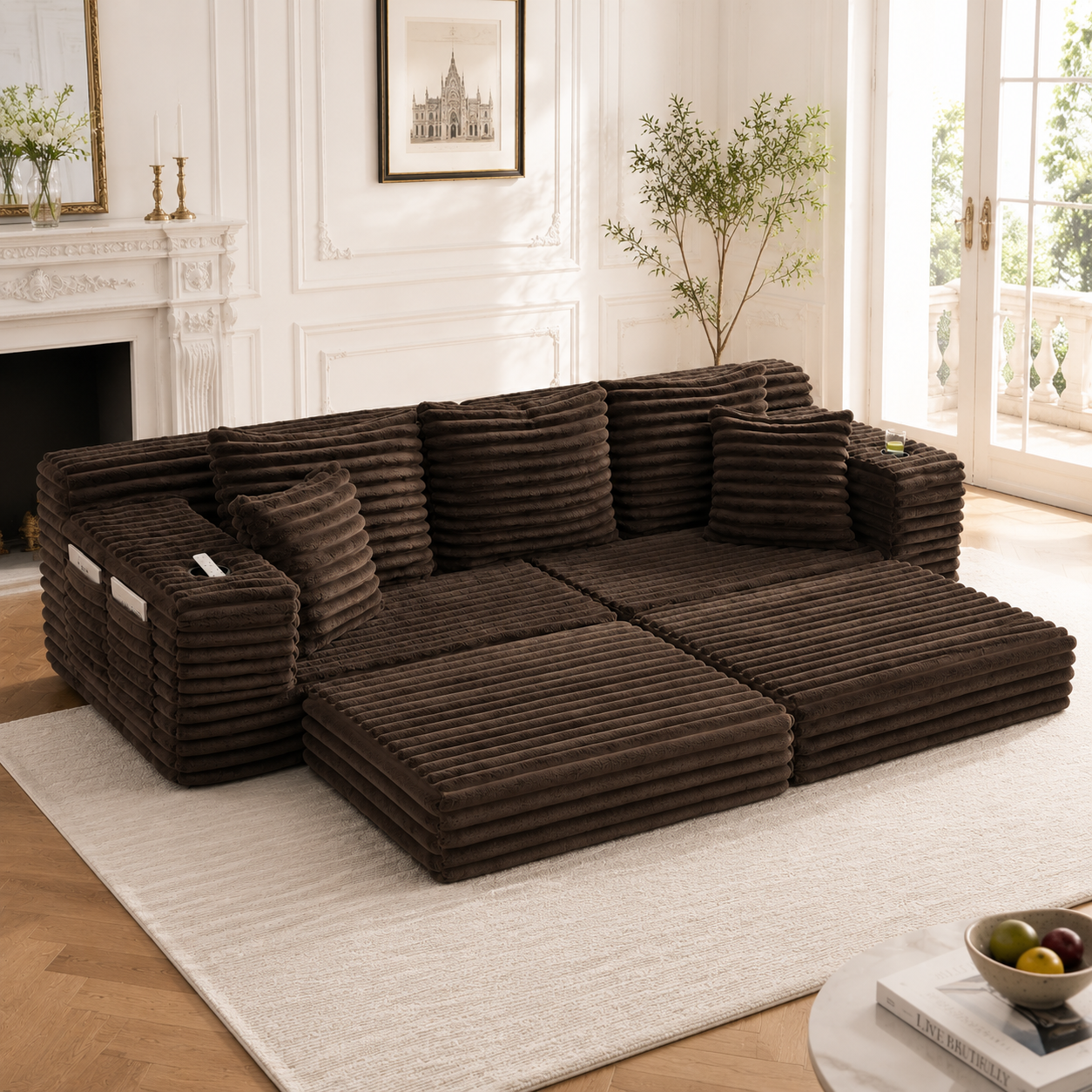 Sofa 273 x 98 x 87cm, welur, do salonu, do codziennego użytkowania, funkcjonalny element wyposażenia