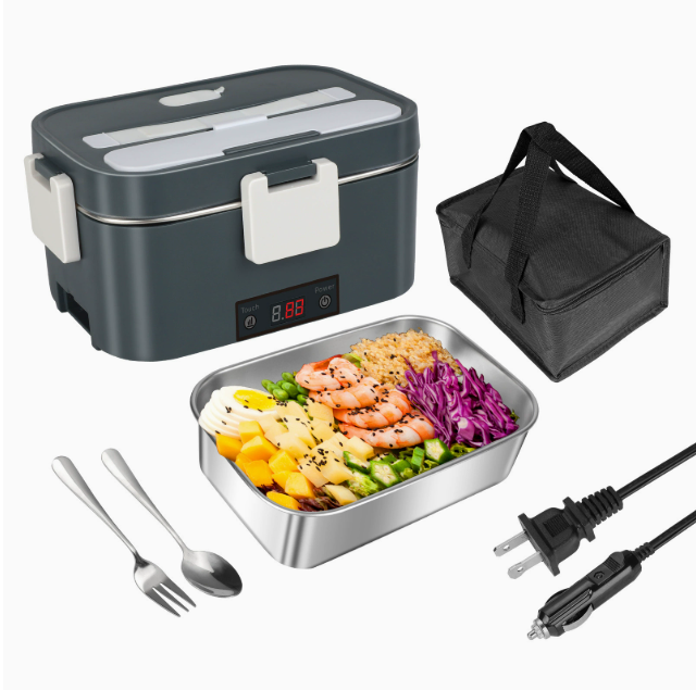 Podgrzewany elektryczny lunchbox o mocy 80 W, 1,8 l, szybkie nagrzewanie, 12 V/24 V, 220 V/240 V, podgrzewany elektryczny lunchbox do domu i samochodu