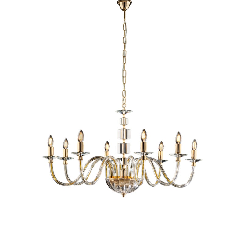 Lampadario in oro con vetro trasparente e strass 8 luci H.56 - MAX 116 - Ø96