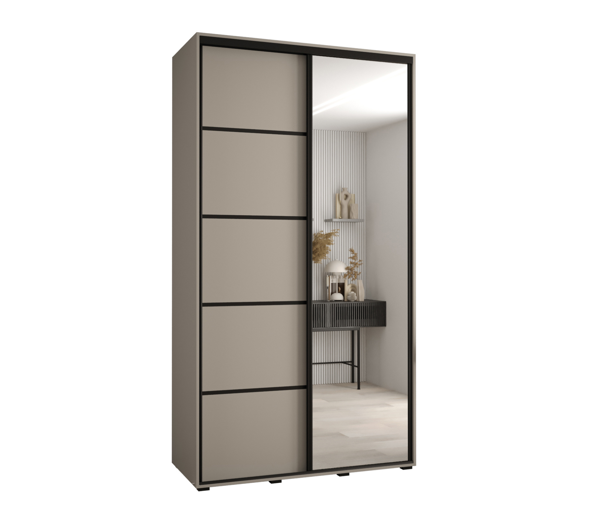 Szafa przesuwna z lustrem wysoka Dakota 5 140 x 45 x 235,2 cm kaszmir + u. czarny - Abiks Meble