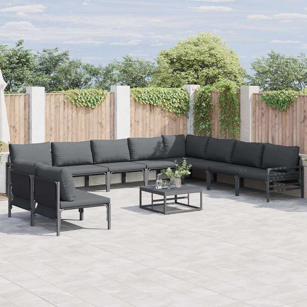 Zestaw Sof na Ogród z poduszką 10 pcs Czarny Stal vidaXL