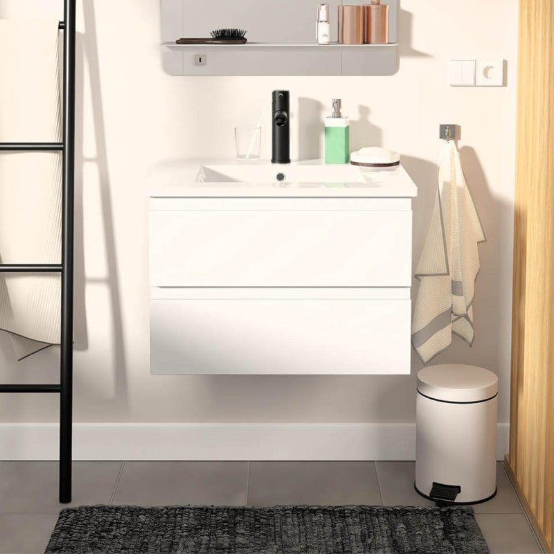 Zestaw umywalkowy 60 cm z blatem ceramicznym i czarną baterią SORRENTO