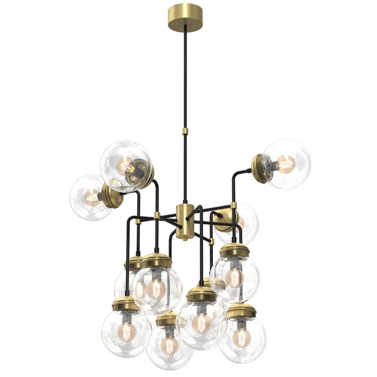 Lampa wisząca Hydro czarny matowa-mosiądz antyczny-patyna-przezroczysta 12xE14x15W wym: 110 x 84 x 84 cm szkło Luminex
