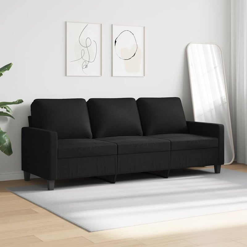 Sofa 3-osobowa, czarna, 180 cm, tapicerowana tkaniną