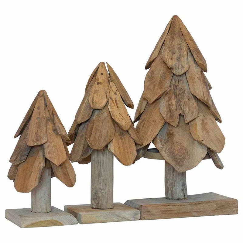 3x Choinka Drewniana z Drewna Tekowego 40 cm Dekoracyjna