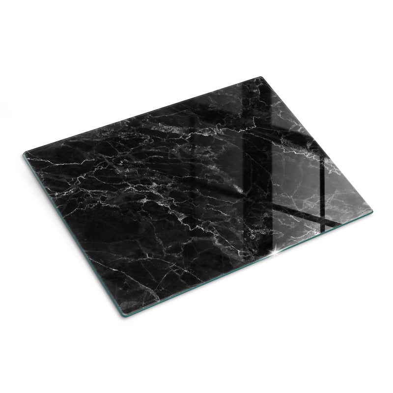 Szklana deska do krojenia z eleganckim motywem dekoracyjnym - Czarny Marmur - 30x40 - Tulup