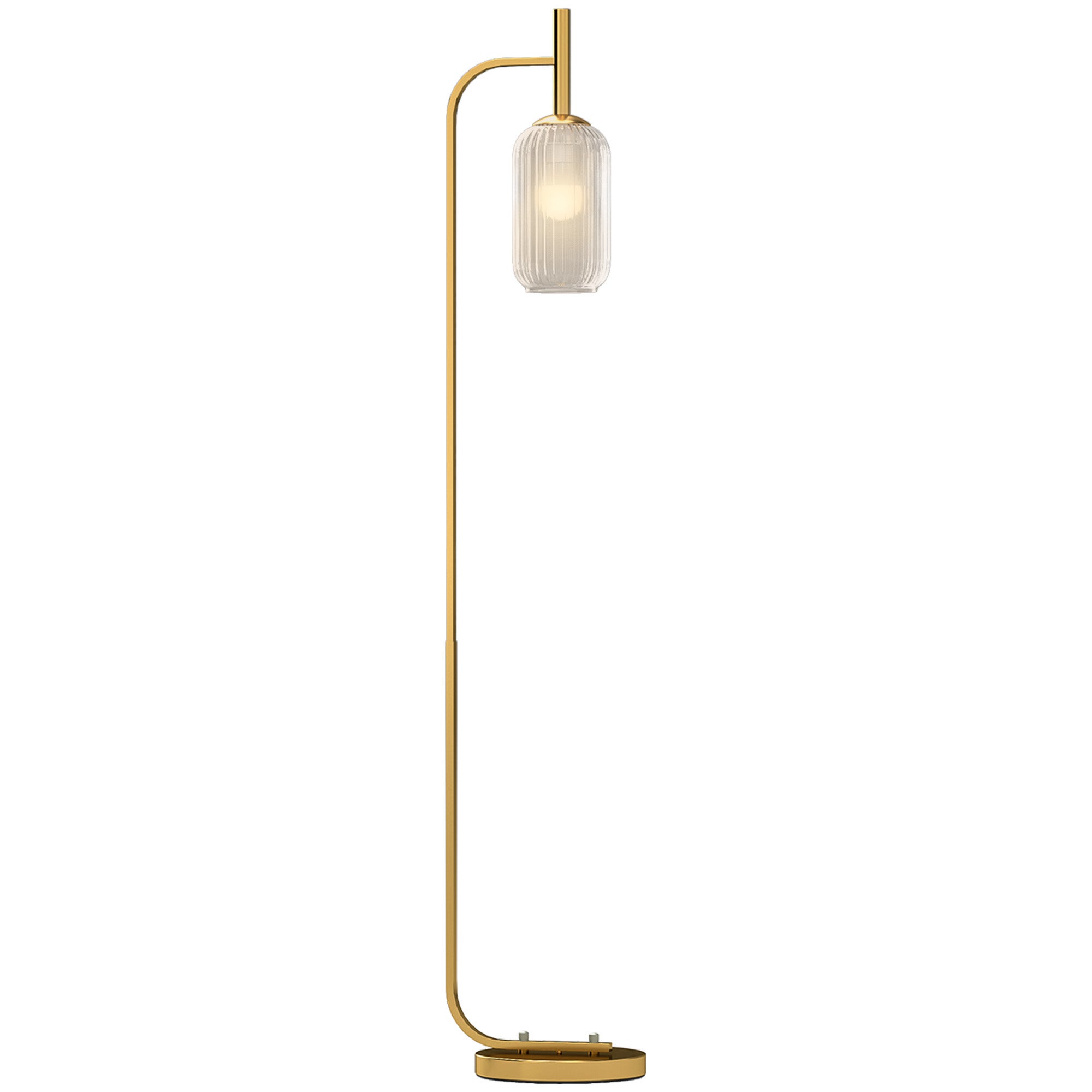 Lampa stojąca do salonu z kloszem ze szkła teksturowanego, z włącznikiem nożnym, 29 x 25 x 152 cm, metal w kolorze złotym
