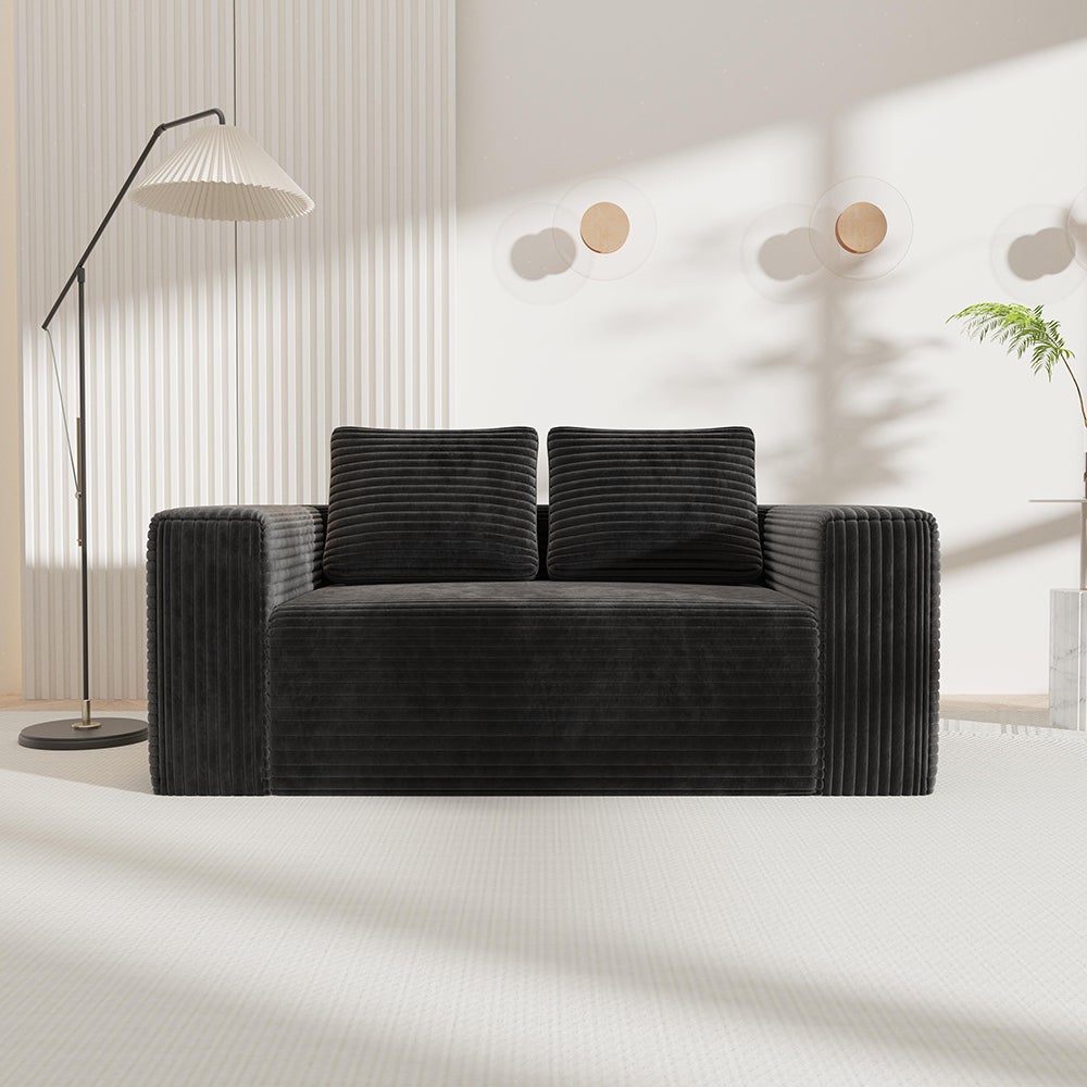Głęboka dwuosobowa sofa bez ramy, sofa gotowa do użycia z podstawą z pianki, tkanina z aksamitu sztruksowego, czarna