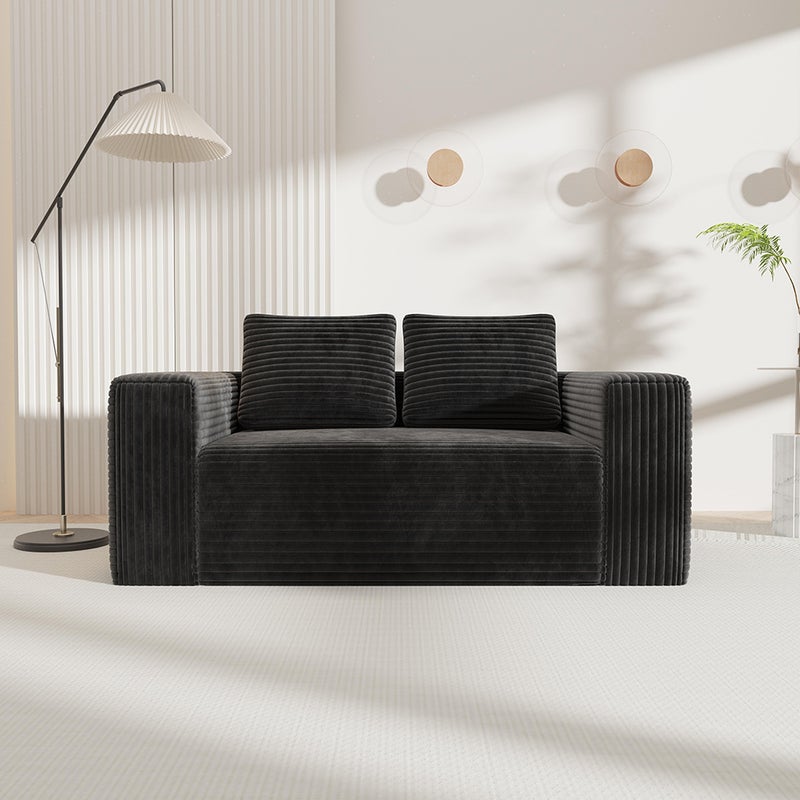 Głęboka dwuosobowa sofa bez ramy, sofa gotowa do użycia z podstawą z pianki, tkanina z aksamitu sztruksowego, czarna
