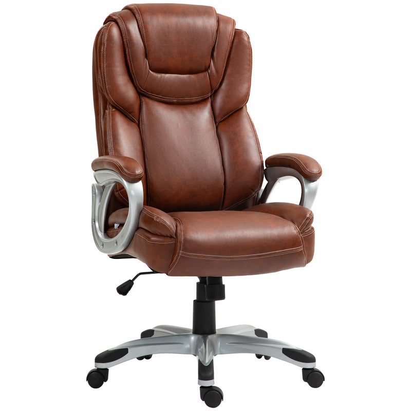 Fotel biurowy z funkcją bujania, kółka obrotowe 360°, 66 x 75,5 x 115,5-124,5 cm, brązowy