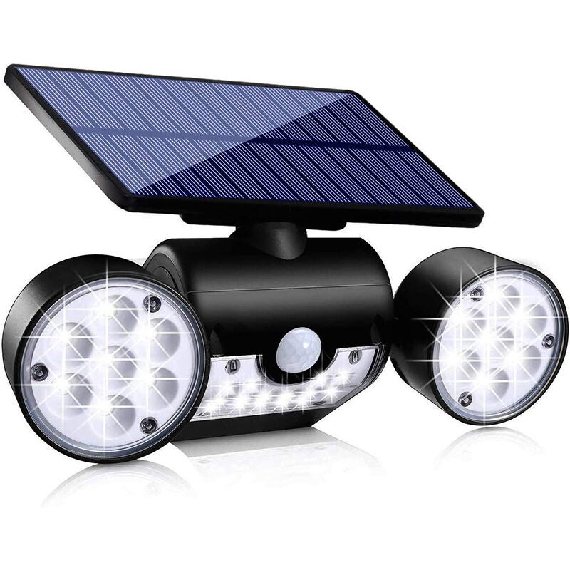 Zewnętrzna lampa solarna, konstrukcja dwugłowicowa, 30 ultrajasnych diod LED, obrót o 360°, z czujnikiem ruchu