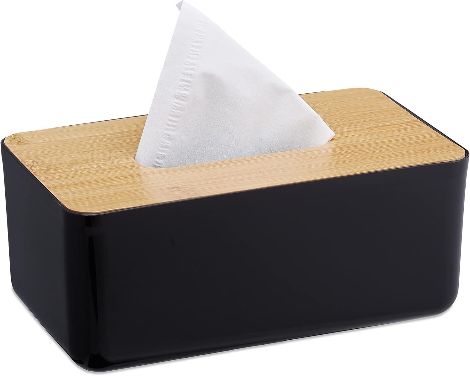 Pudełko na chusteczki, z możliwością ponownego napełnienia, łazienkowe, dozownik na chusteczki, pokrywka bambusowa, tworzywo sztuczne, 10x23x13 cm, cz