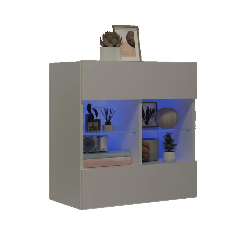 Wisząca szafka RTV vidaXL LED biała 58,5x30x60,5 cm z półkami szklanymi
