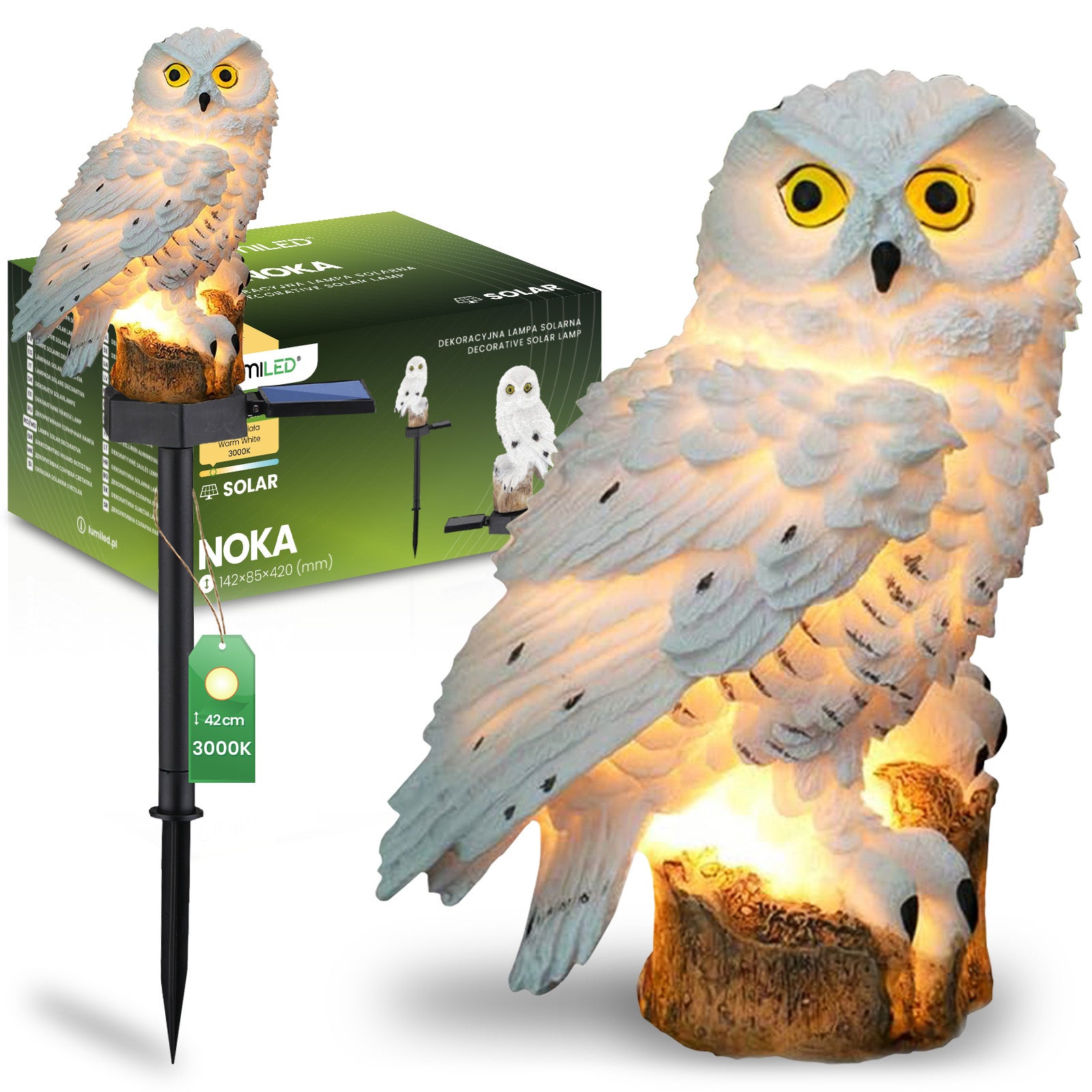 Lampa Solarna Lumiled Ogrodowa LED Wbijana Słupek Sowa 3000K Ciepła biel IP44 1 szt.