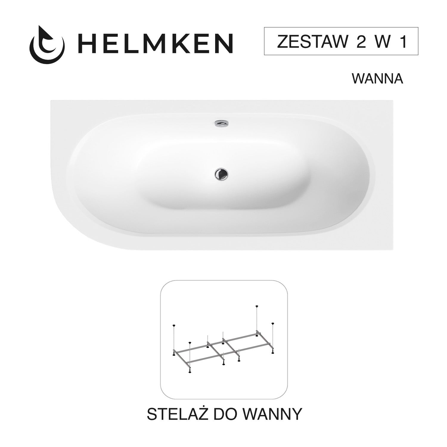 Wanna akrylowa Helmken Marbella Lux 160 x 75 Prawa + Stelaż do wanien Helmken 21210028 / 23092003-2S
