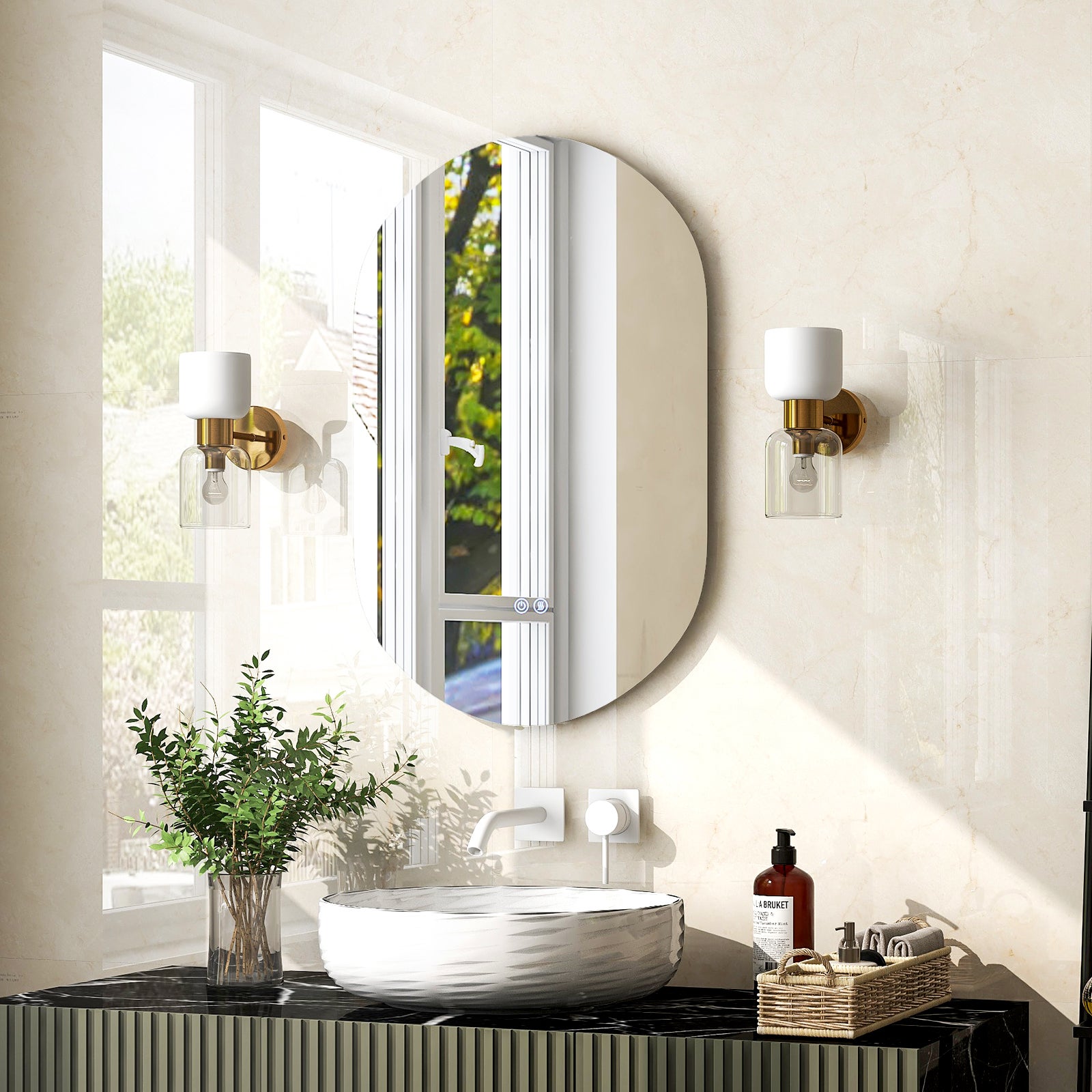 Lustro łazienkowe z oświetleniem LED, 80 x 50 cm, z funkcją zapobiegającą parowaniu, 3000-6500 K, możliwość ściemniania, lustro łazienkowe