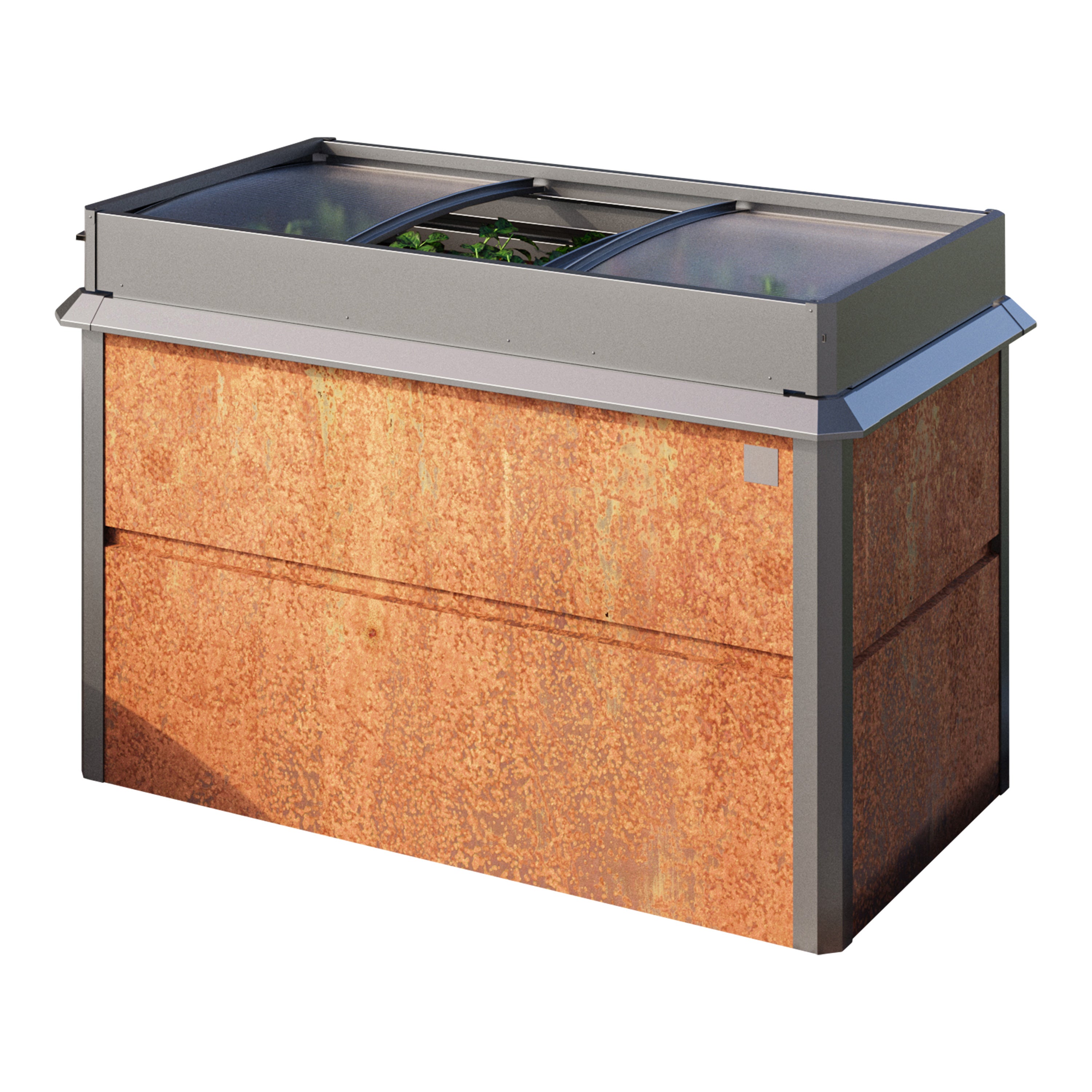 150 x 85 x 77 cm Grzadka podwyzszona, stal corten, Optyka rdzy, z ochrona przed slimakami i inspektem ogrodowym