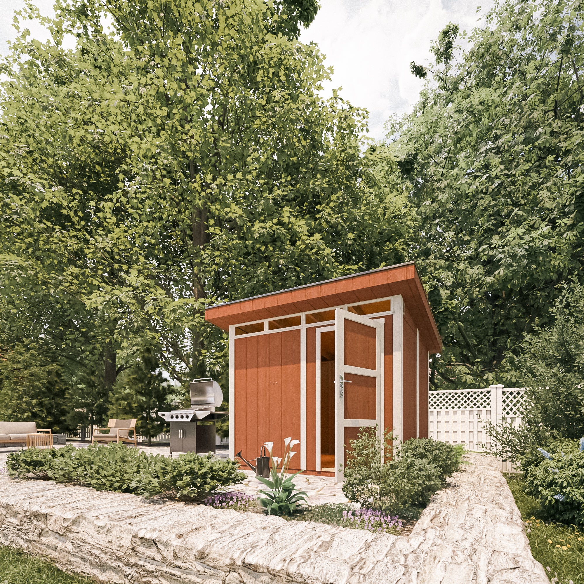 JAKOŚĆ PREMIUM Szopa ogrodowa 5,9 m² - dł. 279 x szer. 293 cm - TIMBELA M903 - REDWOOD RED