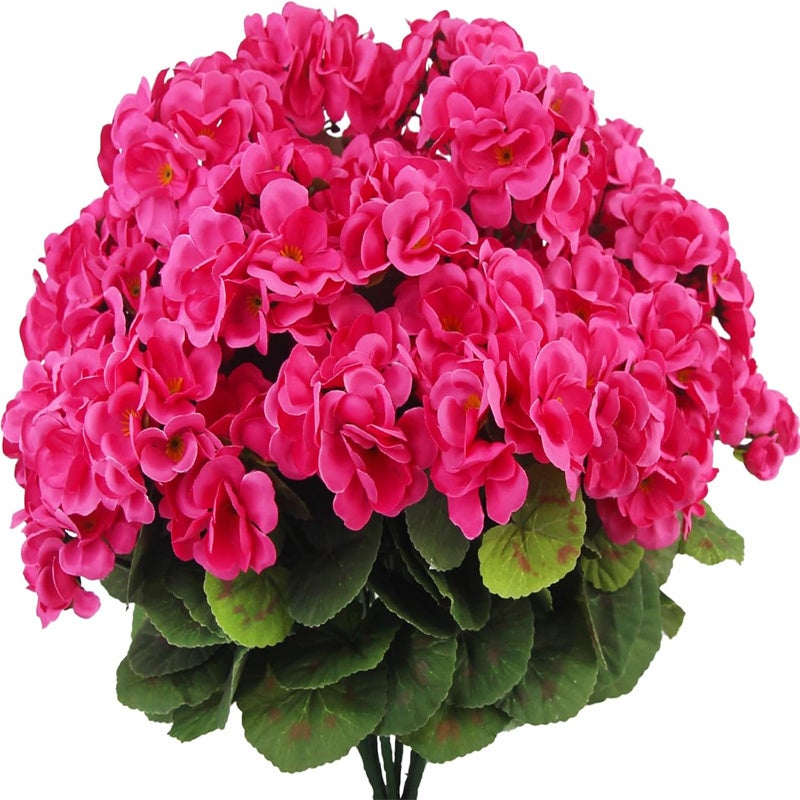 Zestaw 4 sztucznych pelargonii, bukiet sztucznych kwiatów na zewnątrz, na ślub, do ogrodu, dekoracja wnętrz, różowo-czerwone