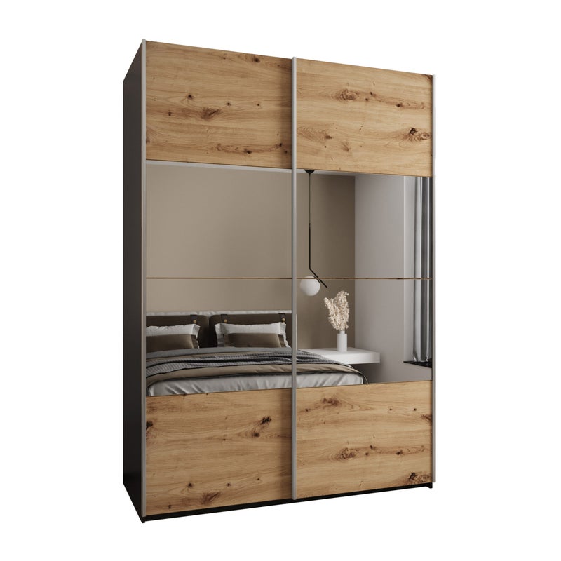 Szafa przesuwna wysoka Lux 4 170 x 64 x 245,5 cm czarny + artisan + u. srebrny - Abiks Meble
