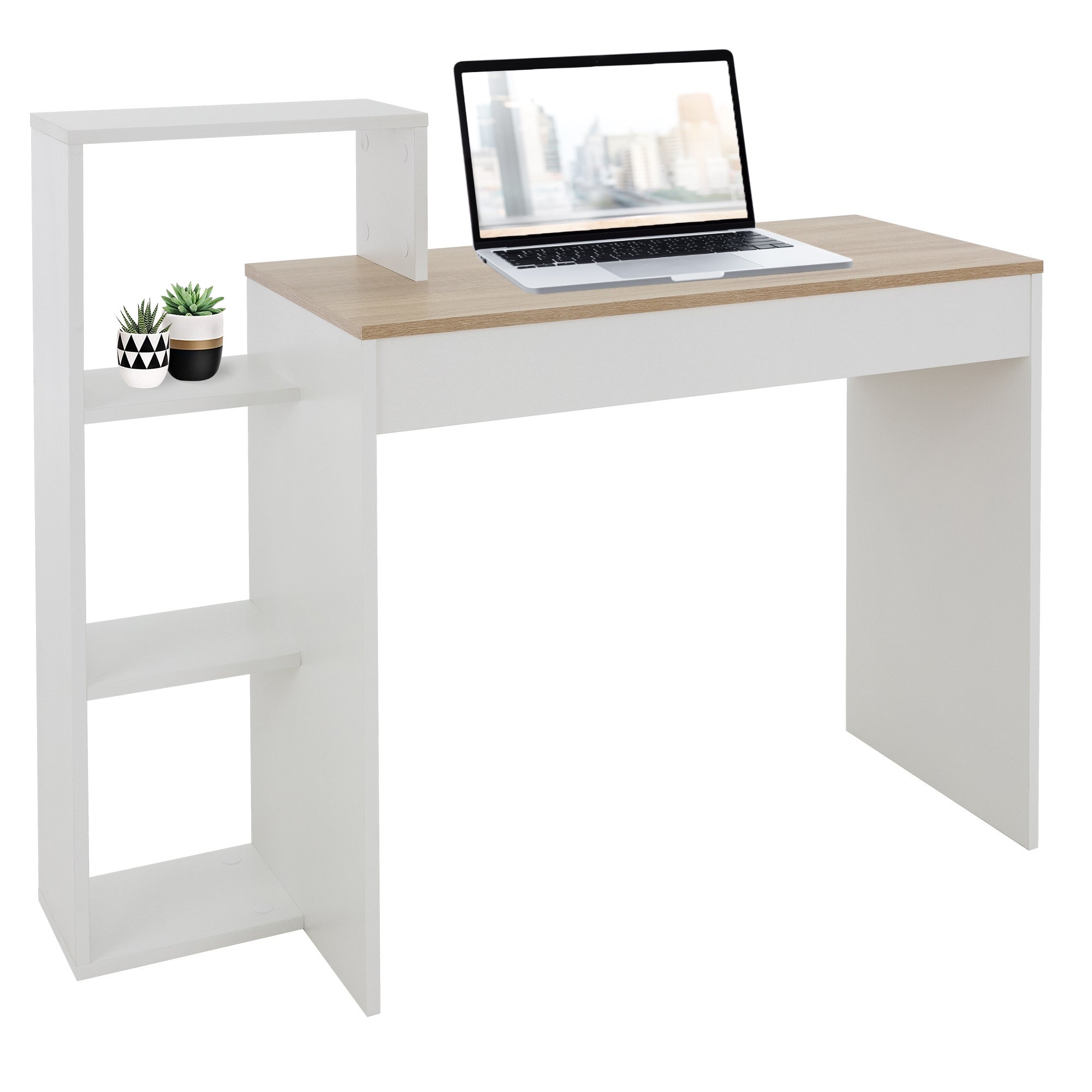 ML-Design Biurko z pólka, stolik do pracy stolek barowy stolik pod komputer stolik pod komputer, bialy z blatem z debu Sonoma, 3 pólki, 110x72x40 cm,
