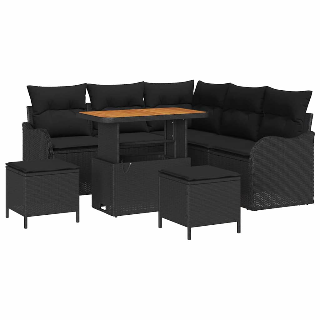 Zestaw Sof na Ogród z poduszką z przechowywaniem 8 pcs Czarny