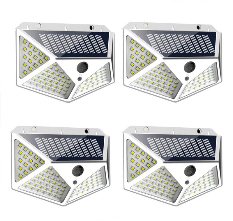 4 sztuki 100 LED zewnetrznych, solarnych lamp ściennych z czujnikiem ruchu PIR, zasilane energią słoneczną, latarnia uliczna do ogrodu