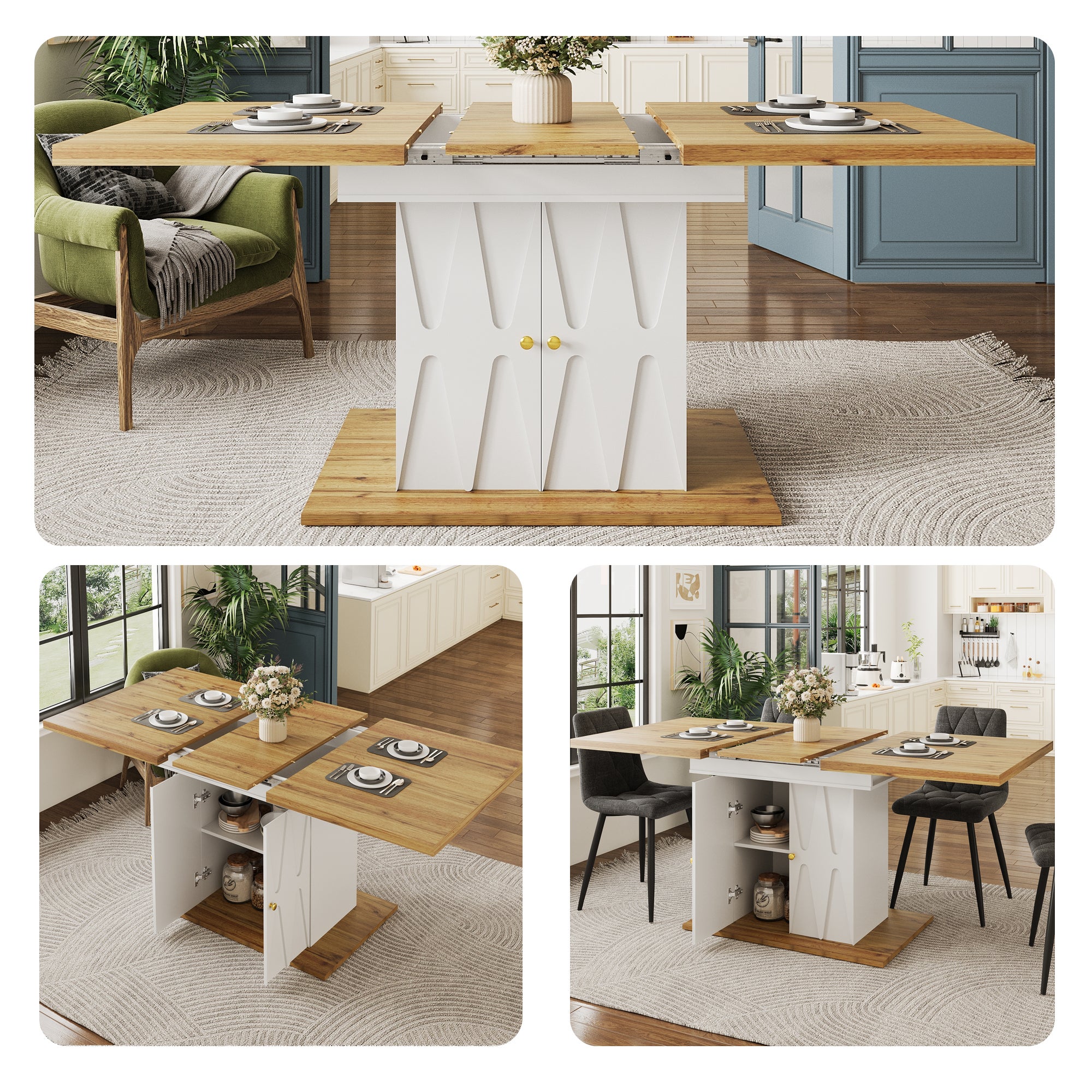 Rozkładany stół jadalny z 2 drzwiami, dla 4-6 osób - 110/140 x 70 x 76,5 cm - MDF - biały