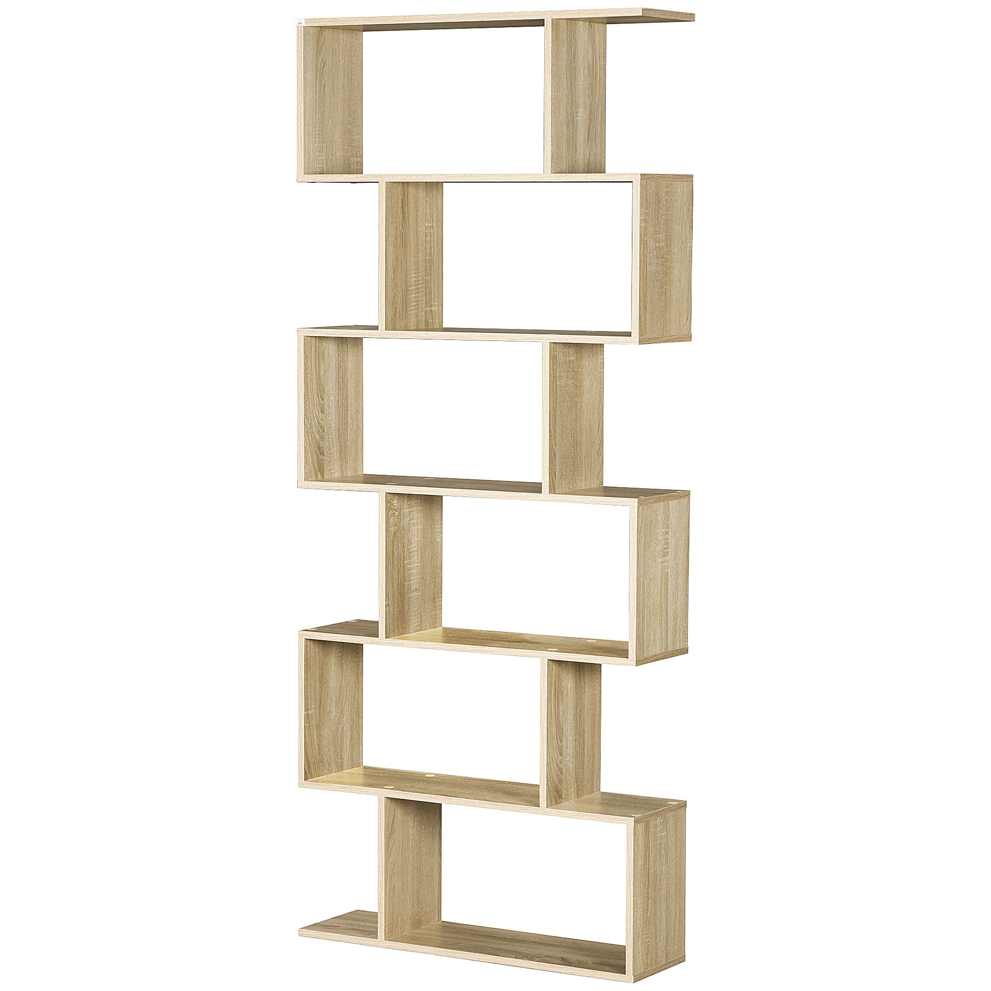 Regał na książki Zigzag, nowoczesny design, 80 dł. x 23 szer. x 192 wys. cm, 6 półek, wykończenie w kolorze jasnego dębu