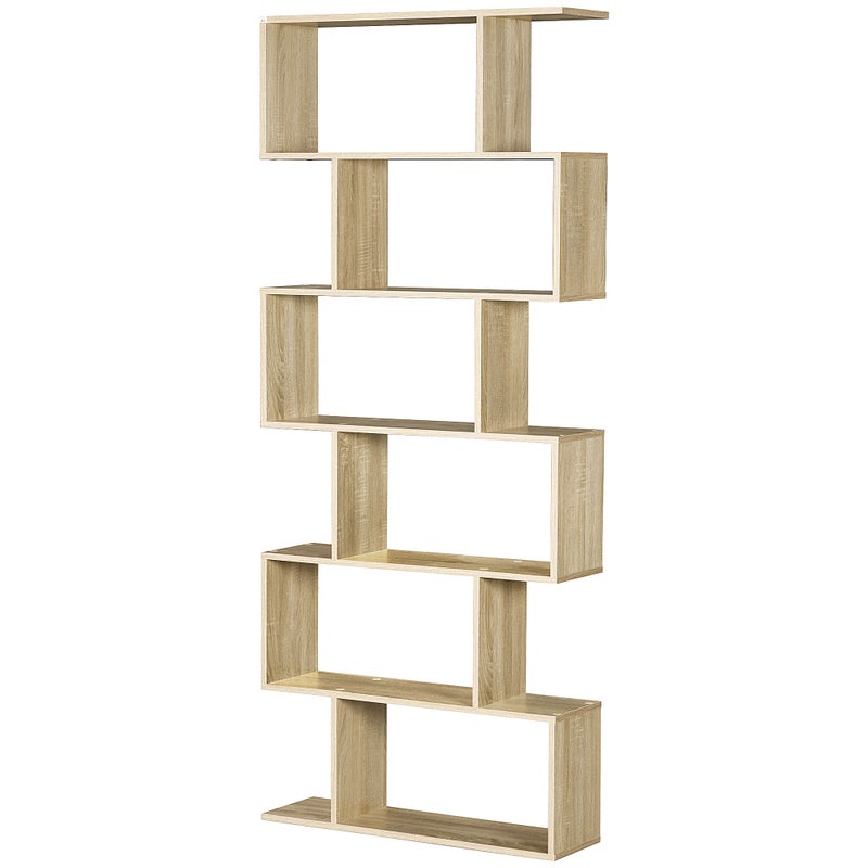 Regał na książki Zigzag, nowoczesny design, 80 dł. x 23 szer. x 192 wys. cm, 6 półek, wykończenie w kolorze jasnego dębu