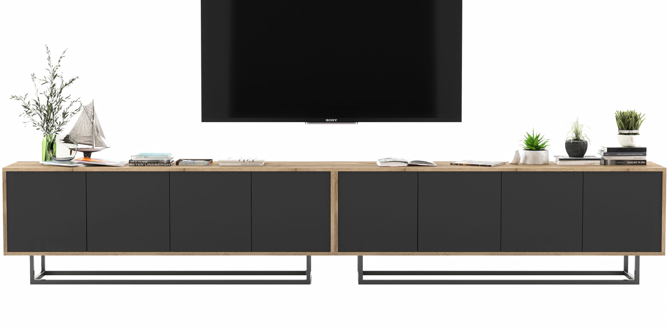 Szafka RTV Loft 300 cm czarny mat, komoda RTV pod telewizor do salonu w stylu industrialnym