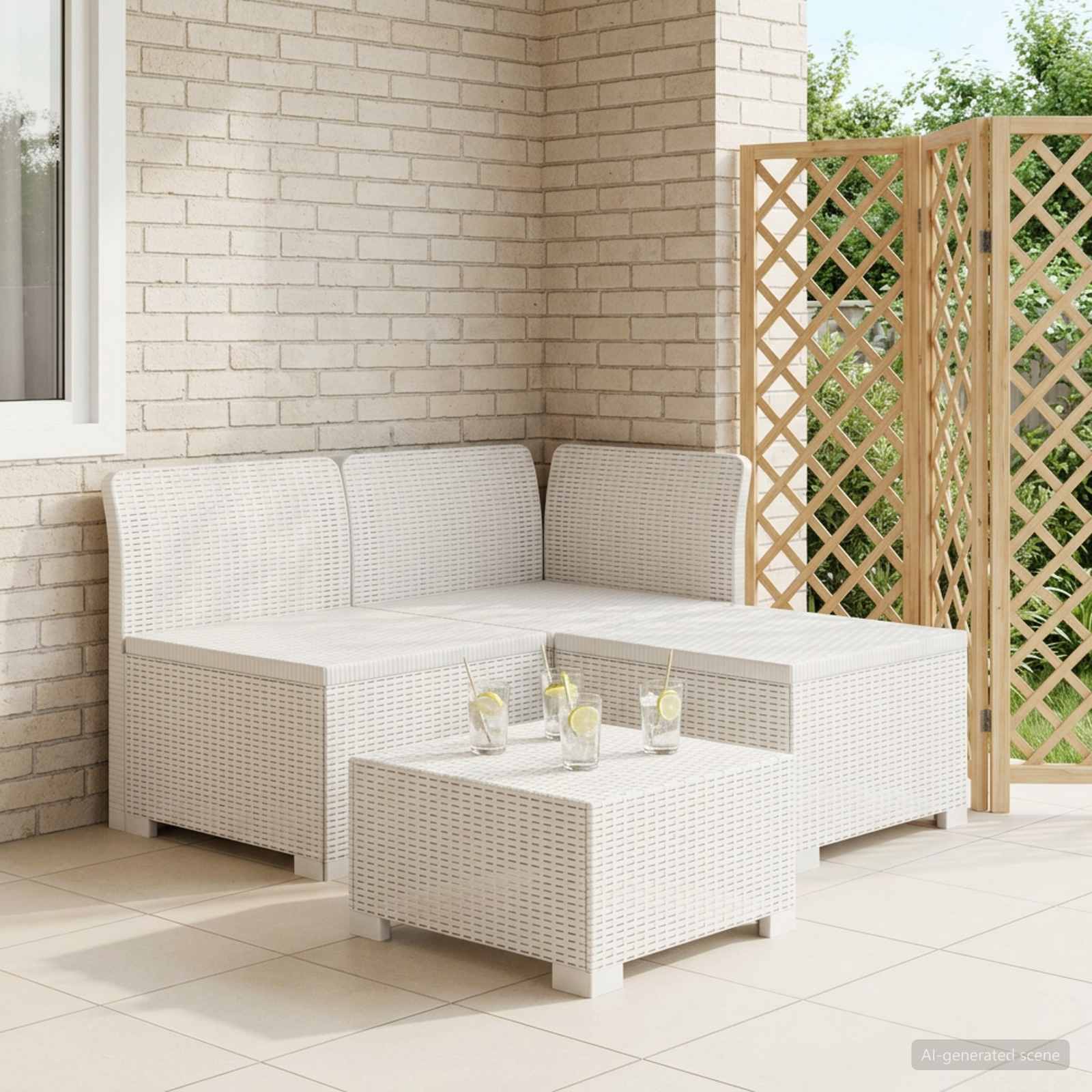 Sofa Ogrodowa 3-osobowa Rattanowa PP Biały vidaXL