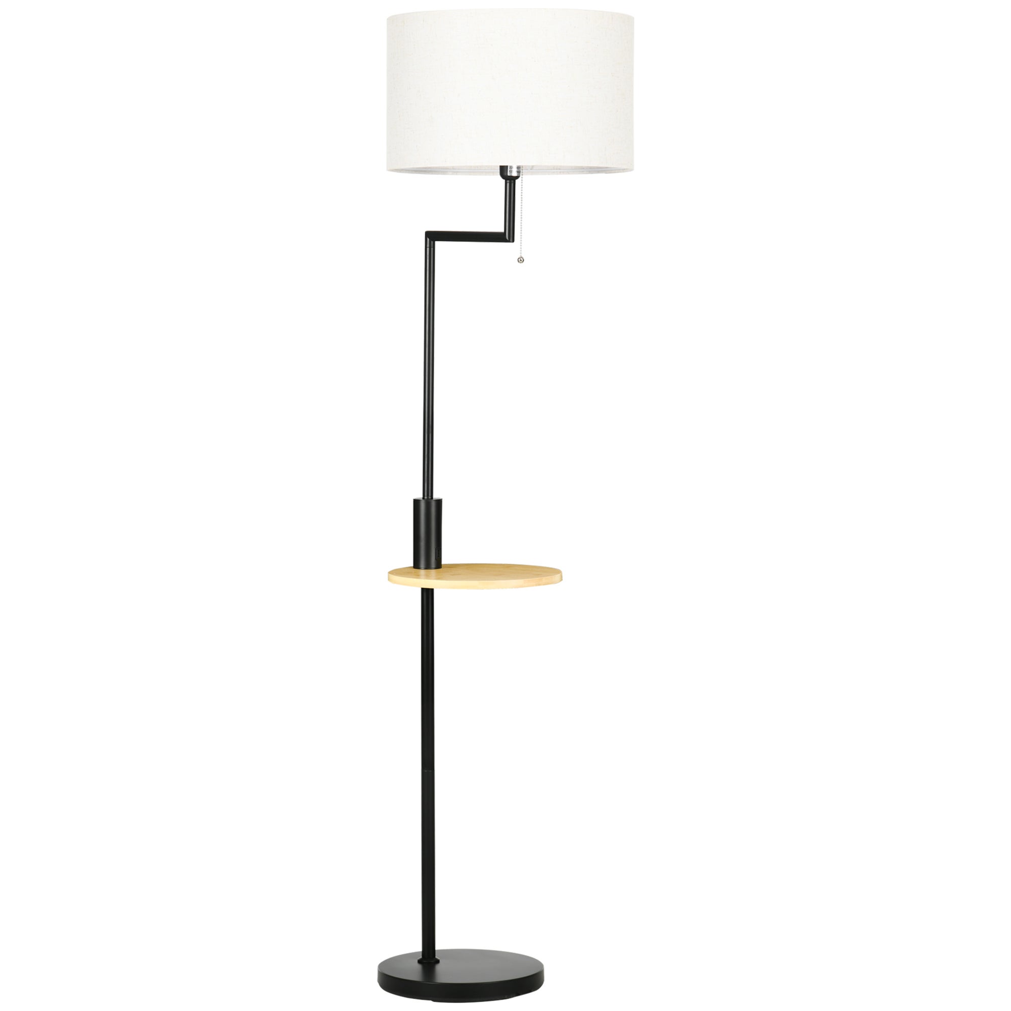 Lampa stojąca z półką, lampa podłogowa, łańcuszek, oprawka E27, 40W, bambus, kolor naturalny i czarny