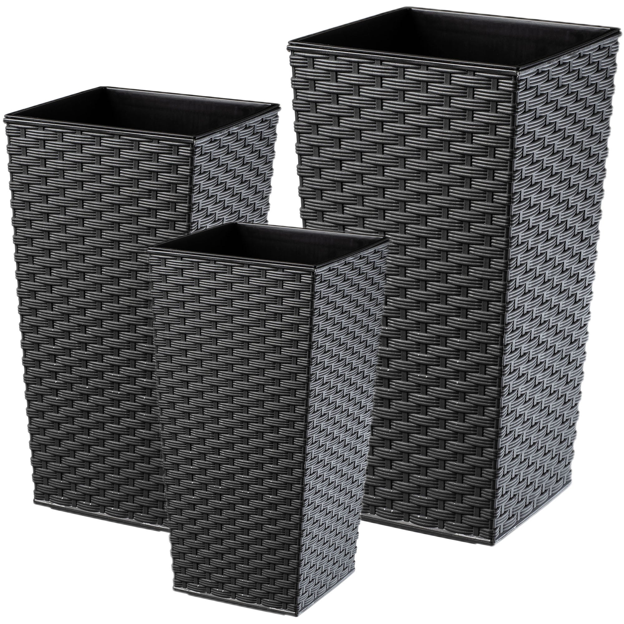 ZESTAW 3szt DONICZKA DONICA OGRODOWA + WKŁAD WYSOKA DUŻA GRAFIT 37+47+57 cm