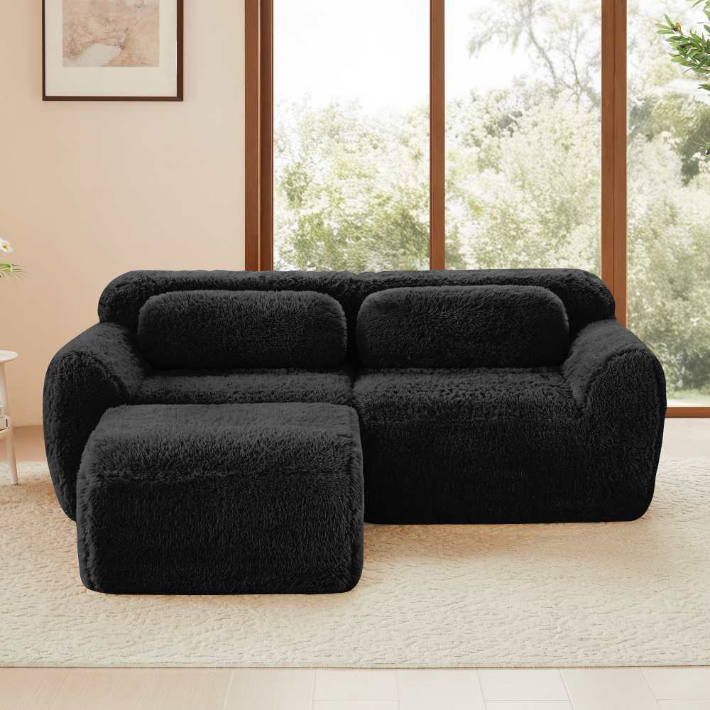 Modułowa sofa narożna 2-osobowa z miękkiego pluszu, w kształcie litery L, z poduszkami w zestawie, z pianki wysokoelastycznej