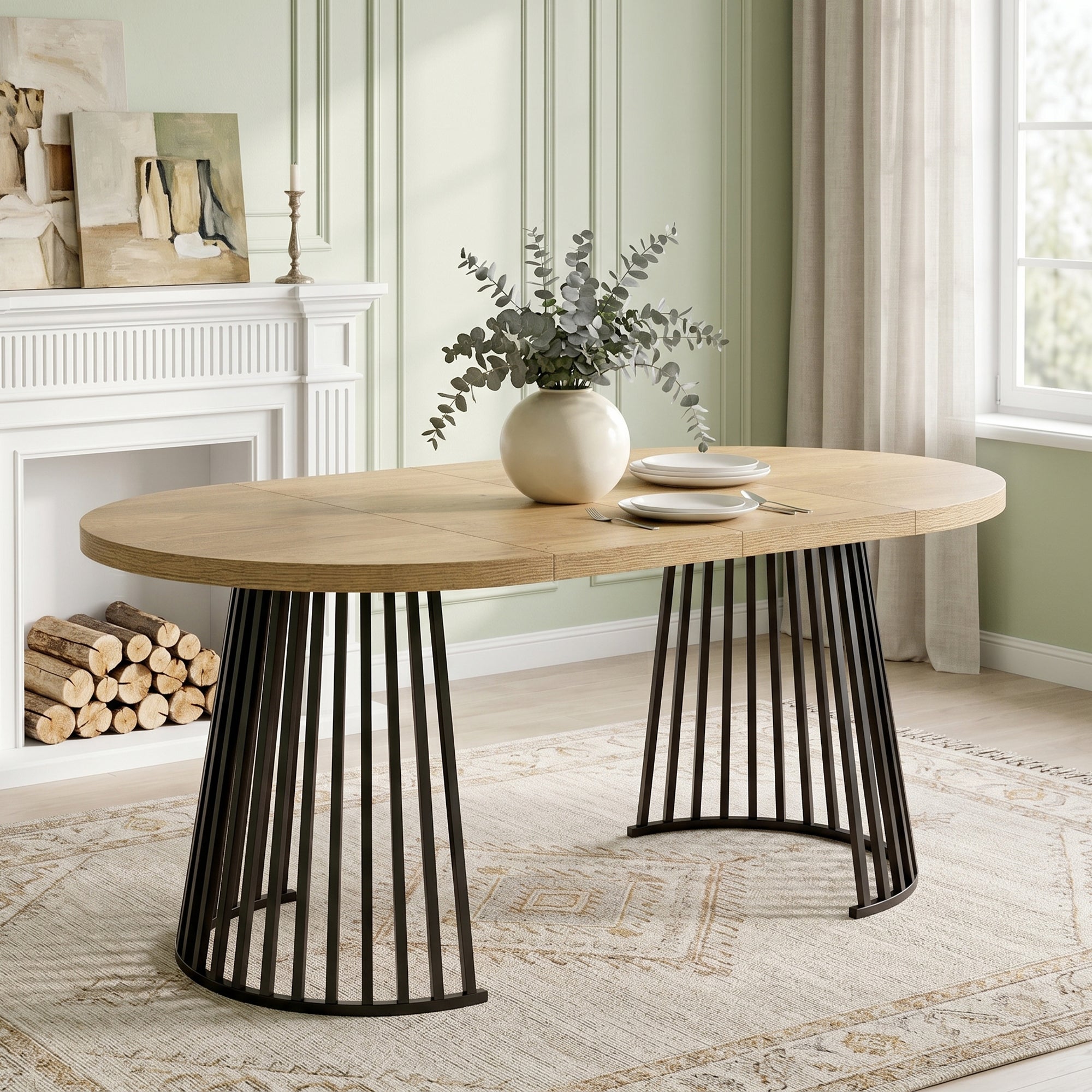 Rozkładany stół jadalny 100/138/176 cm dla 4-8 osób - MDF i metal - Styl nowoczesny - Dąb