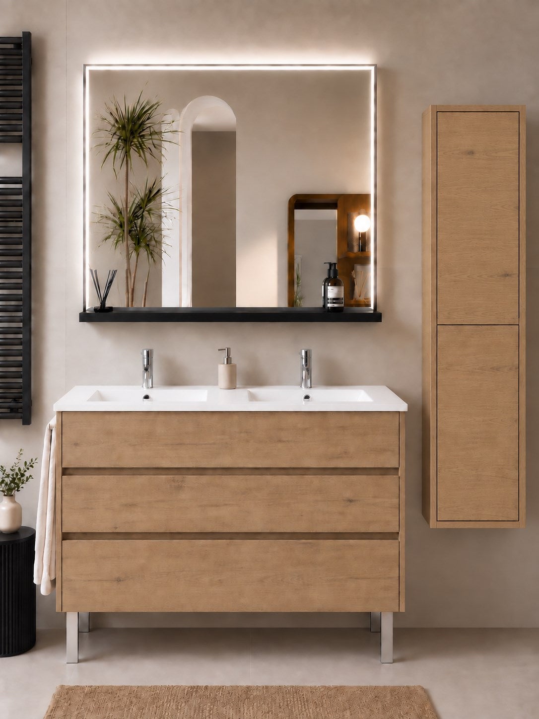 Szafka łazienkowa z umywalką ORIGENBATH IMPERIA bez lustra 120x45 cm podwójna umywalka estepa z kolumną