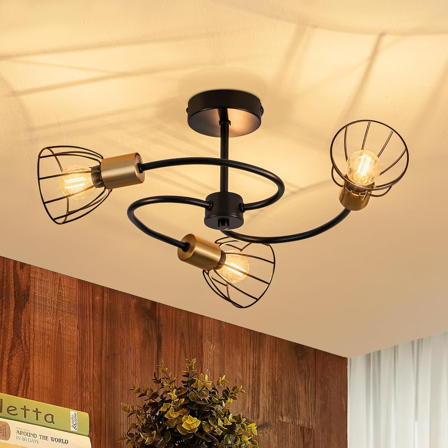 Lampa sufitowa NETTLIFE w stylu vintage, czarna, metalowa, 3 żarówki E14, w stylu industrialnym, do salonu, kuchni, przedpokoju, sypialni i jadalni