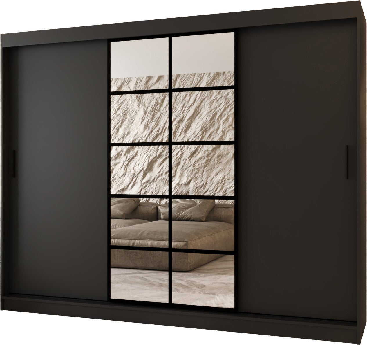Szafa przesuwna z lustrem ORLANDO 250 x 62 x 200 czarny + u. czarny