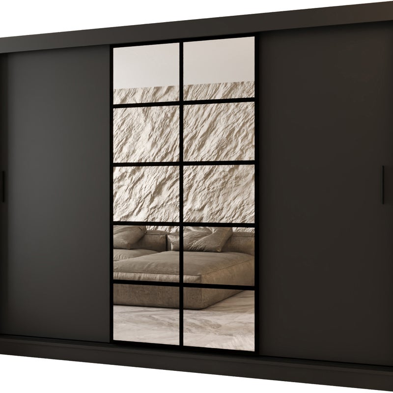 Szafa przesuwna z lustrem ORLANDO 250 x 62 x 200 czarny + u. czarny