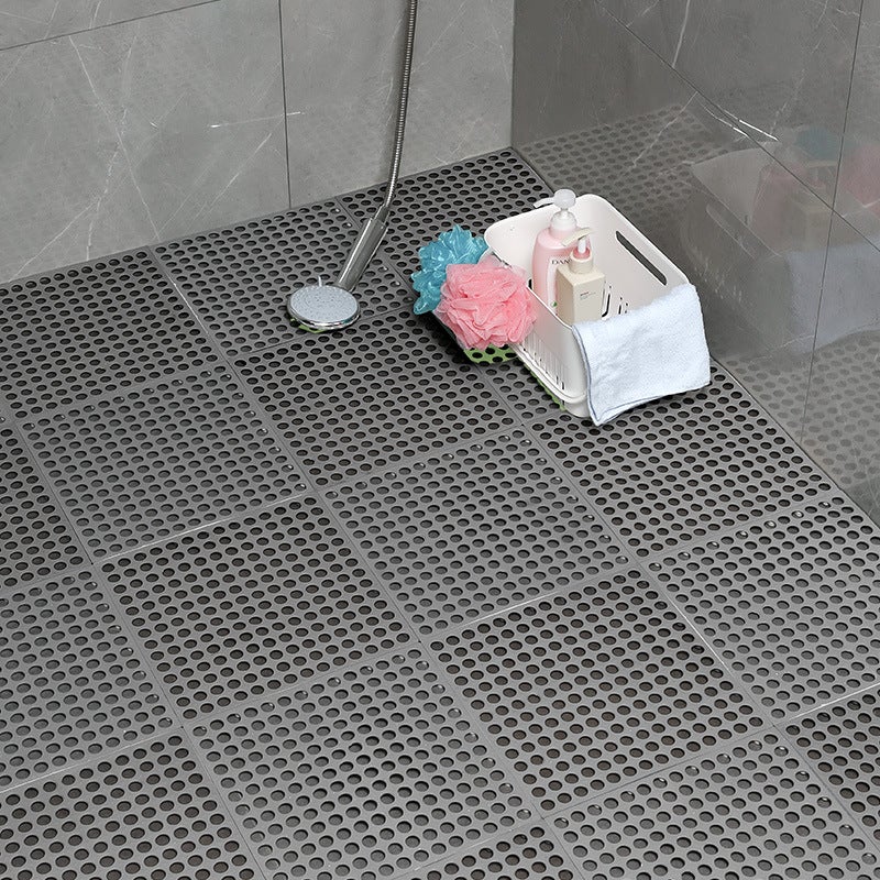 Szary dywanik z płytek do łazienki 5 sztuk, antypoślizgowy dywanik prysznicowy, z otworami do odprowadzania wody 30*30cm