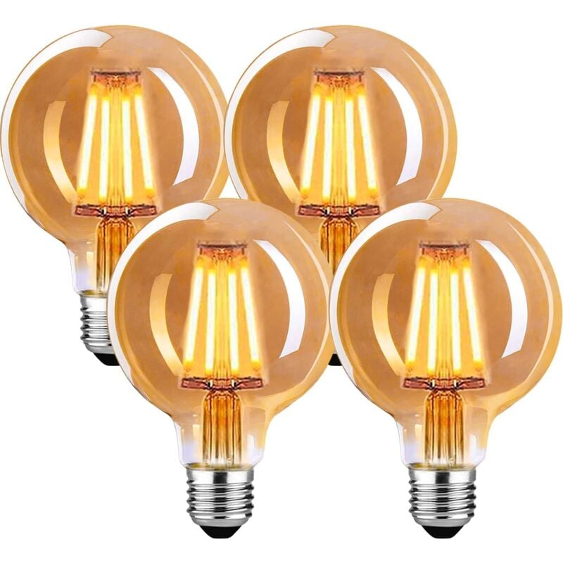Żarówka LED E27 w stylu retro, żarówka retro E27 G80 4W, ciepła biel (opakowanie 4 szt.)